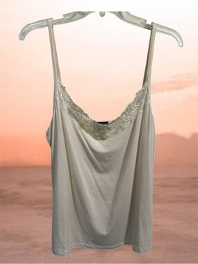 Ann Taylor Y2K Ivory Lace-Trim Cami Camisole Spaghetti Straps L coquette VTG